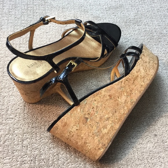 Kate Spade Black Patent Cork Platform Heels Sandal - Picture 7 of 8